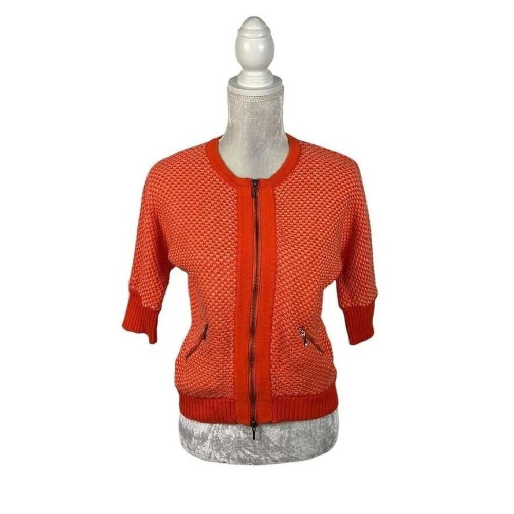 CAbi Orange Cocoon Sweater Style 195 Chunky Knit‎ Full Zip Retro Double Zip XS